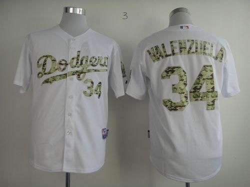 Dodgers #34 Fernando Valenzuela White USMC Cool Base Stitched MLB Jersey - Click Image to Close